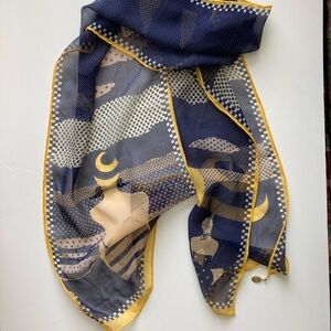 Lulu Guinesss Vintage Silk Scarf Blue Yellow White Sunbathing Woman